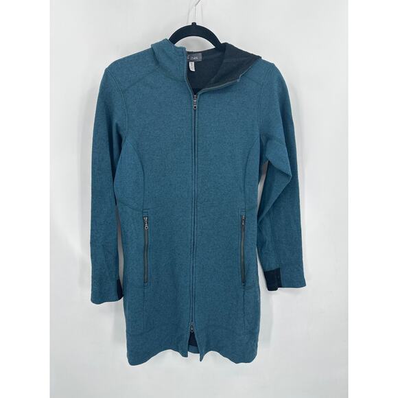 Ibex Zipper front tunic jacket Merino Wool Hooded Teal Green Size Medium - Picture 1 of 5